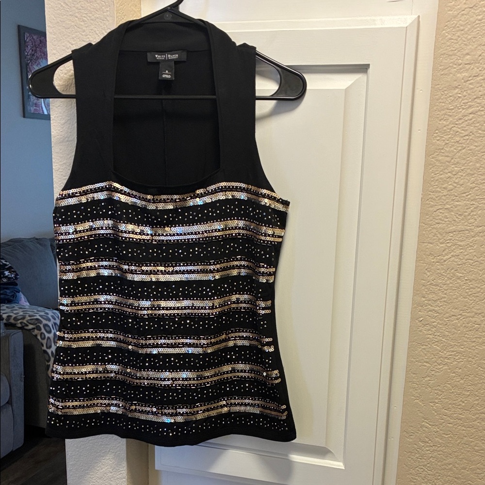 White House Black Market Black tank with beading and sequins